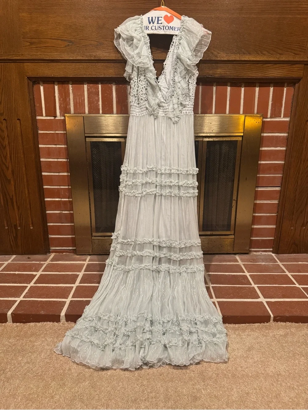 BHLDN Free People FP1 Crochet V-Neck Maxi Dress with Flutter Sleeves